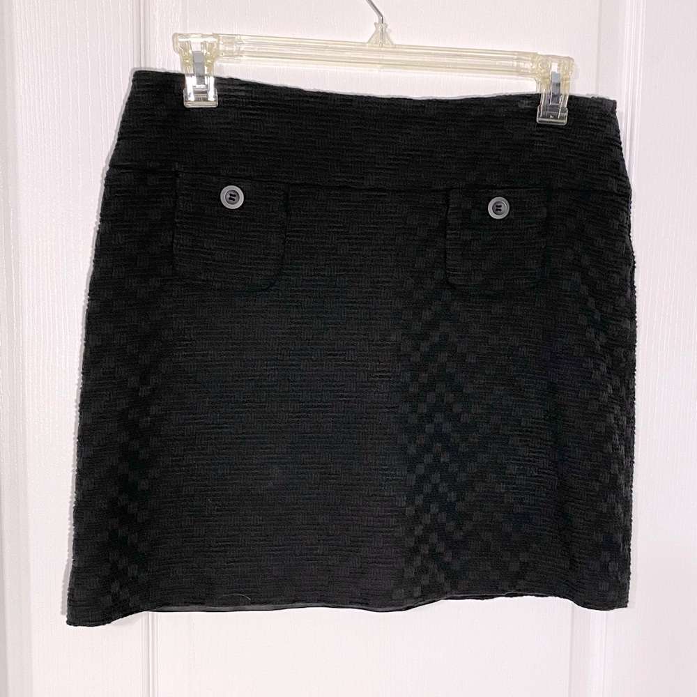 Y2K VTG Mossimo Textured Woven Cotton Button Detail Mini Skirt Black Size 12